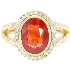 Georgios Collections Anillo de Oro Amarillo de 18 Kilates con Zafiro Naranja y Diamantes