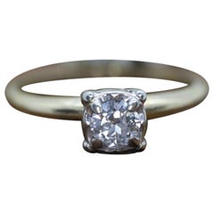 Bague solitaire carrée Art déco en or 14 carats avec diamants taille européenne