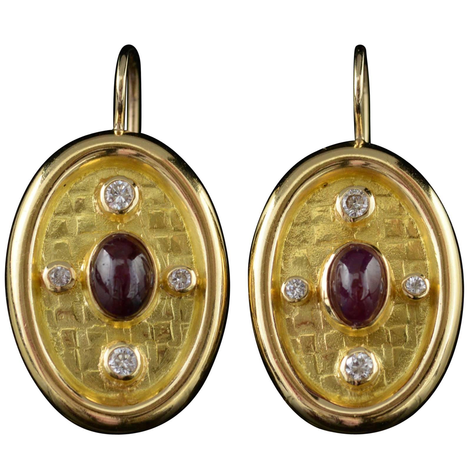 Ruby Diamond Gold Oval Modern Earrings