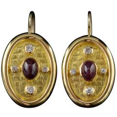 Ruby Diamond Gold Oval Modern Earrings 11