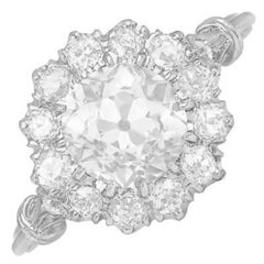 Bague à grappes de diamants anciens de taille européenne (GIA environ 1,5 carats), platine