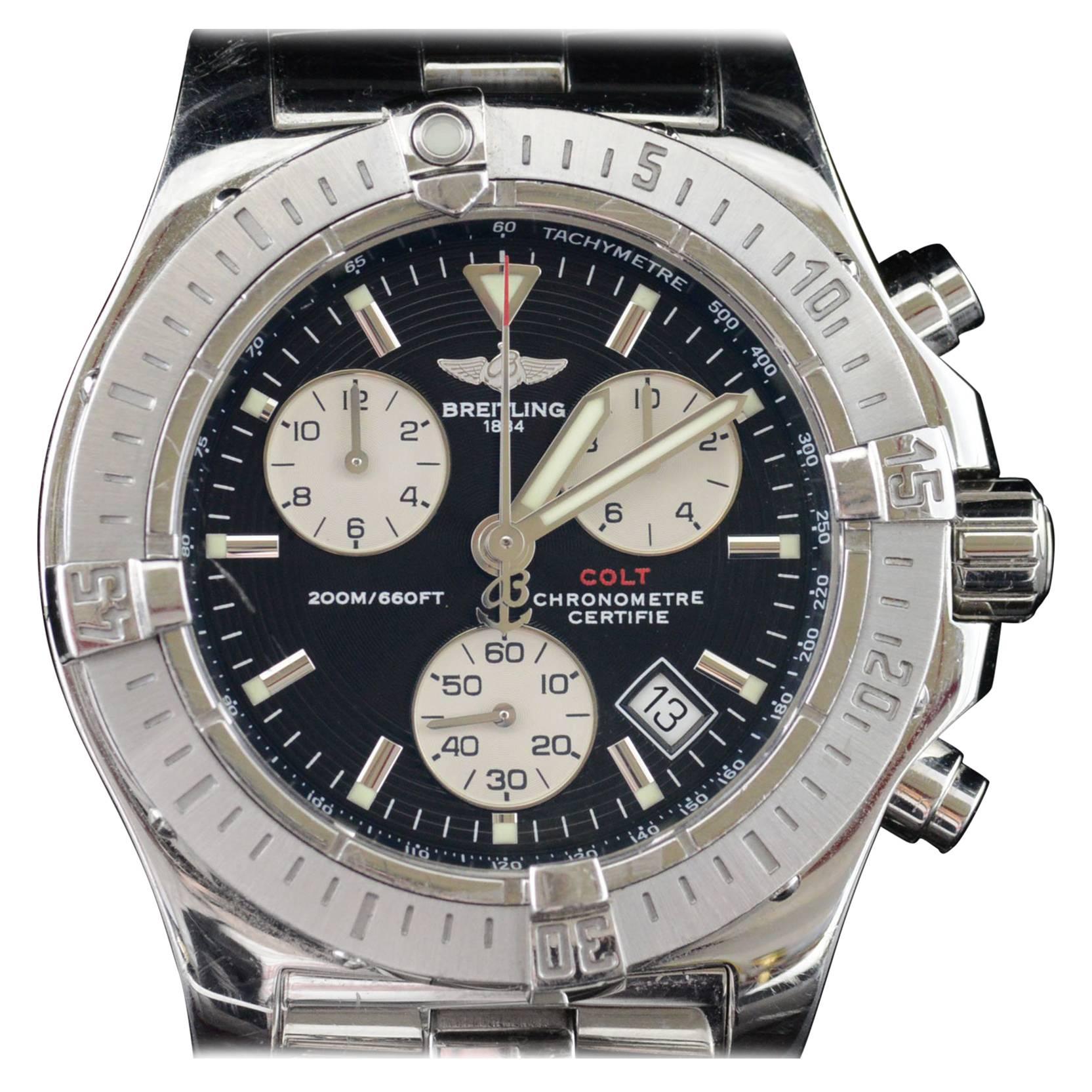 Breitling Stainless Steel 200m 660ft Dive Colt Chronograph Quartz Wristwatch