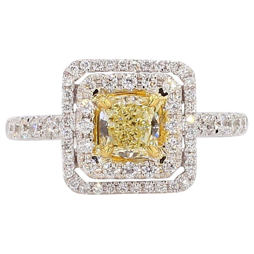 Natural Yellow Cushion Diamond 1.36 Carat TW Gold Cocktail Ring