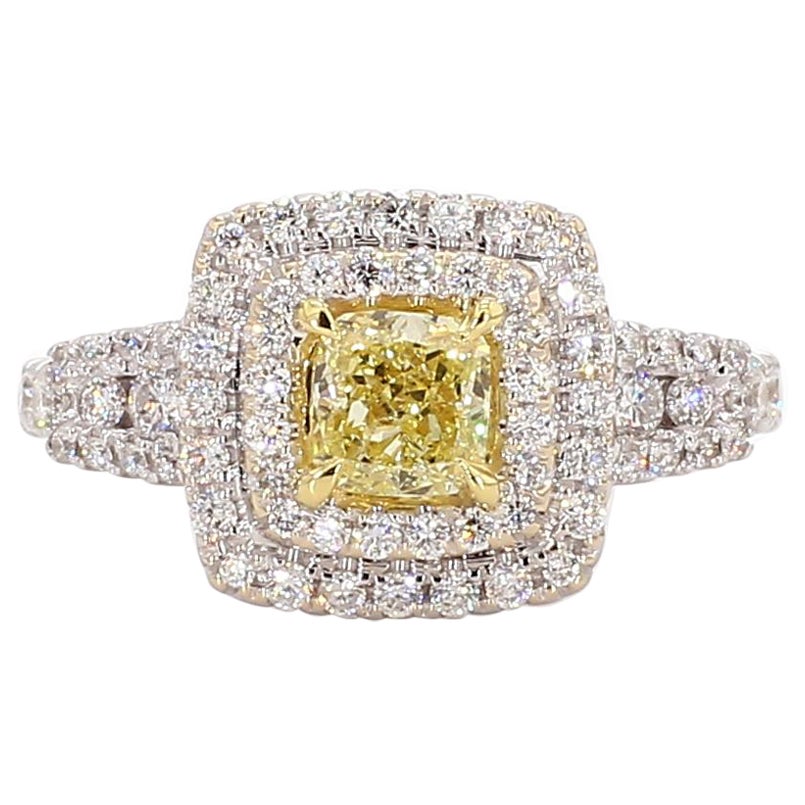 Natural Yellow Cushion Diamond 1.18 Carat TW Gold Cocktail Ring