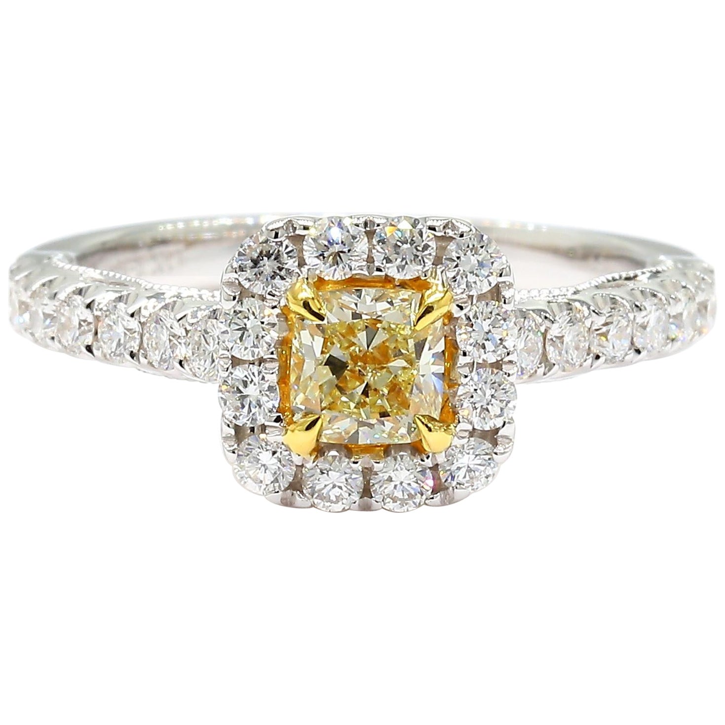 Natural Yellow Cushion Diamond 1.11 Carat TW Gold Cocktail Ring