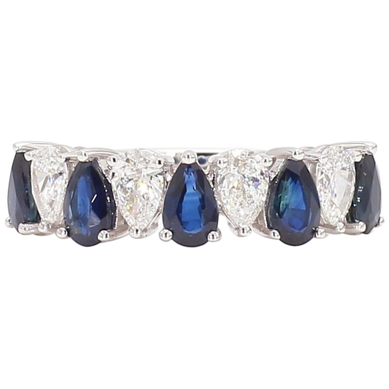 Natural Blue Pear Sapphire and White Diamond 2.14 Carat TW Gold Cocktail Band