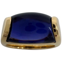 Rare Vintage Bvlgari Tronchetto 18k Yellow Gold Blue Purple Iolite Ring
