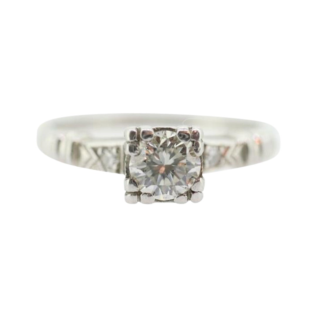 Art Deco PLATINUM Diamond Solitaire Ring. Platinum diamond Square setting