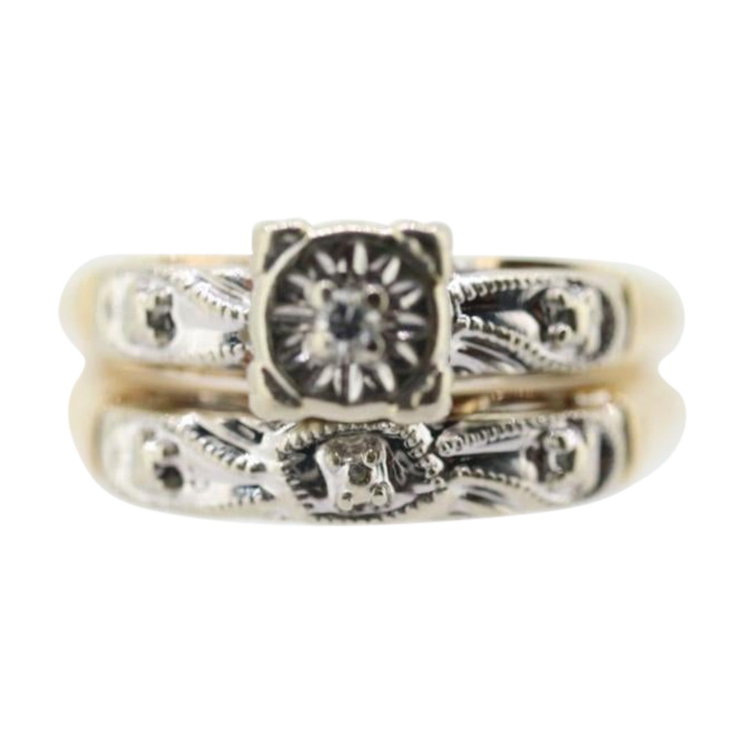 Art Deco Engagement Wedding Diamond Ring Set. Wedding Vintage des années 1930 ou 1940 en vente