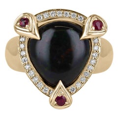 Anillo de oro de 18 quilates con rubí ópalo natural y diamante, con pera