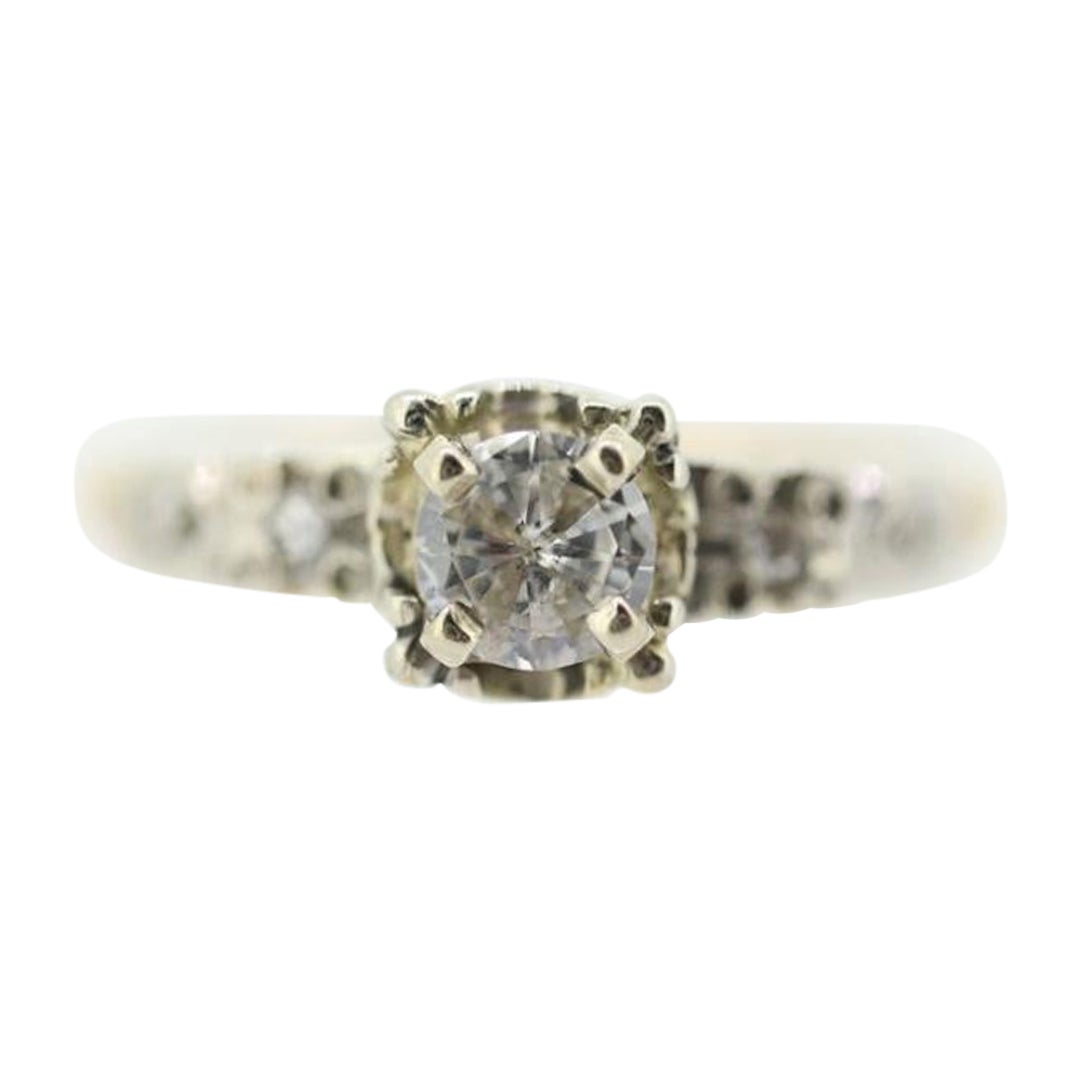 Bague solitaire filigrane Art déco en or 14 carats avec diamant taille vieille Europe