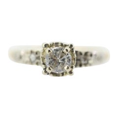 Art Deco Diamond Solitaire filigree Ring. 14k Gold Old European Cut diamond