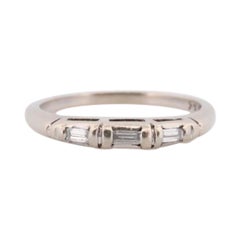 Vintage 14k White Gold Diamond Wedding Band with 3 (triple) stone DIAMONDS.