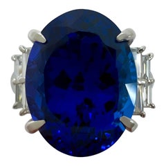 13.18ct Natural Vivid Violet Blue AAA+ Tanzanite Oval Cut Diamond Cocktail Ring