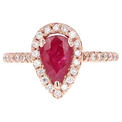 Anillo de compromiso de oro rosa con diamante rubí de 2,21 quilates