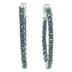 Orecchini a cerchio in oro bianco 14 carati con diamante nero da 2,00 carati