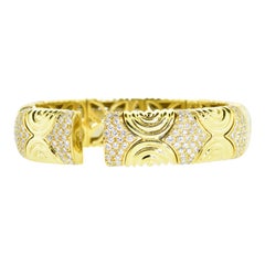 18K Yellow Gold and 6 cts of Fine  Diamonds Contemporary Flexible Cuff Bracelet