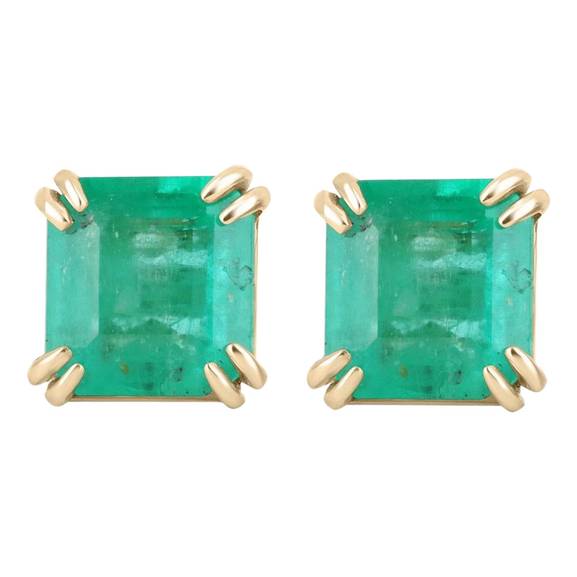 14K Gold 4.87tcw Colombian Emerald Double Prong Stud Earrings May Birthstone