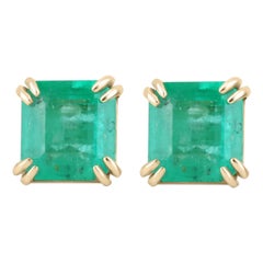 14K Gold 4.87tcw Colombian Emerald Double Prong Stud Earrings May Birthstone