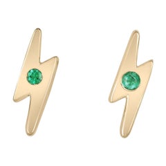 14K Gold Natürlicher Smaragd Leuchtende Bolt-Ohrstecker mit Lünette Set Petite Modern