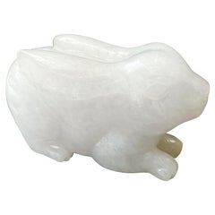 Natural Myanmar Handcrafted Rabbit Loose White Jade Jadeite, Big Bunny