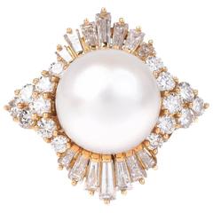 1980 Pearl Diamond Gold ballerina Ring