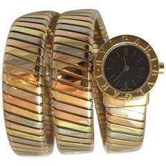 Retro Bulgari Ladies Three Color Gold Serpenti Tubogas Quartz Wristwatch