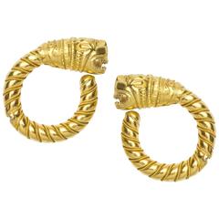 Large Lalalounis Chimera Gold Ear Hoops 4