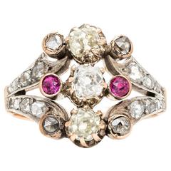 Antique Georgian 1.34 Carat Fancy Yellow Diamond Ruby Gold Ring