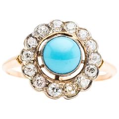 Antique Victorian Robins Egg Turquoise 0.84 Carat Diamond Gold Platinum Ring