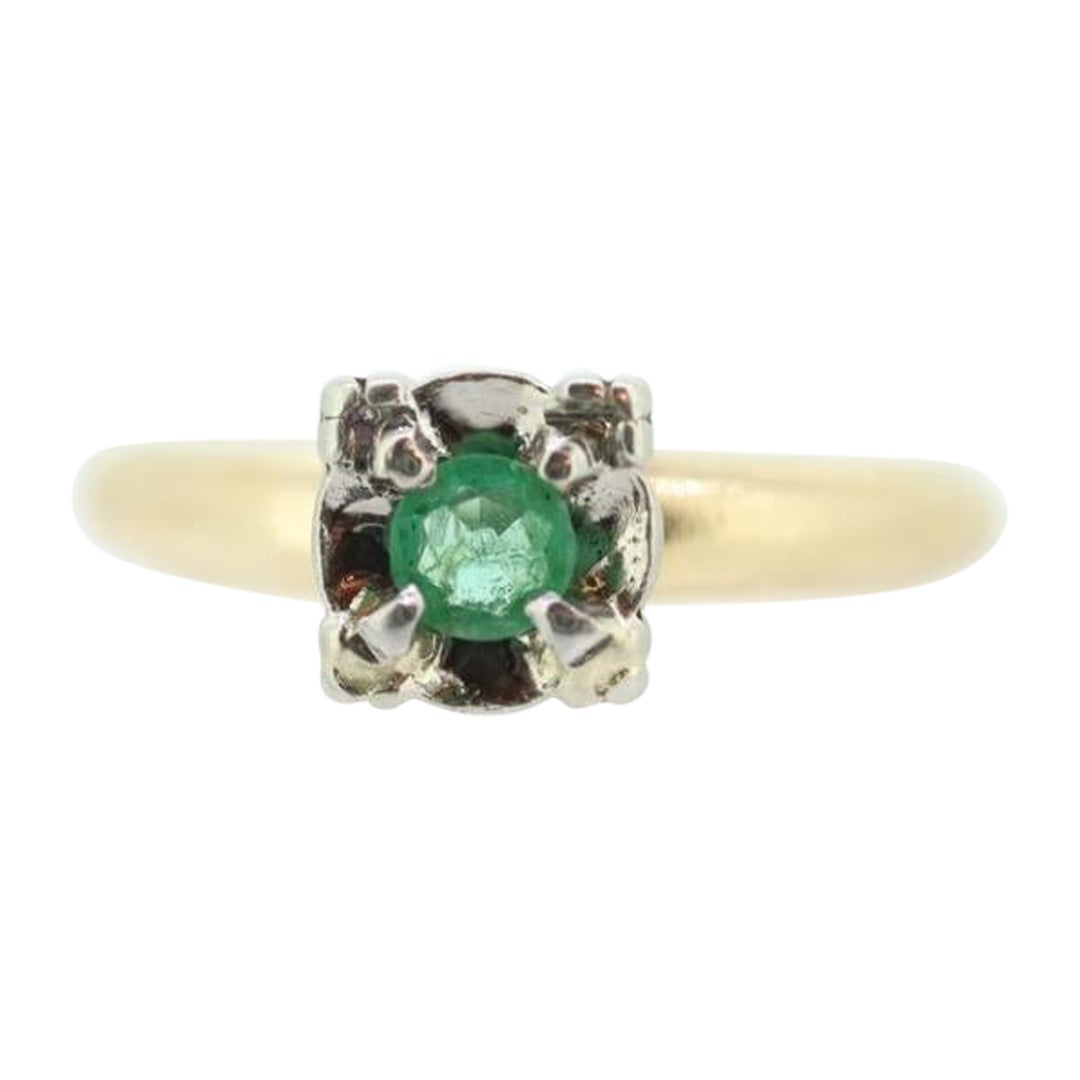 Bague solitaire vintage Art Déco en filigrane émeraude carrée en or 14 carats