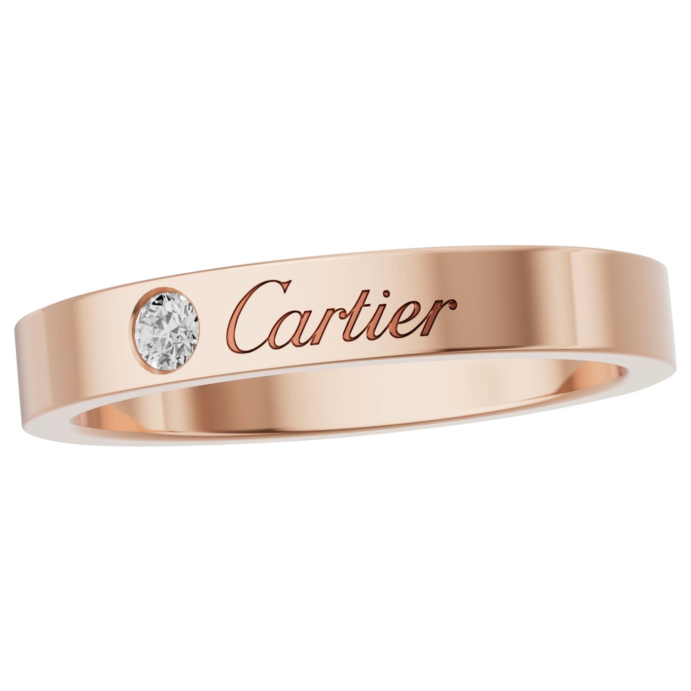Cartier C De Cartier Roségold Ehering, Ein-Diamant-Ehering, Größe 10.75 - 64