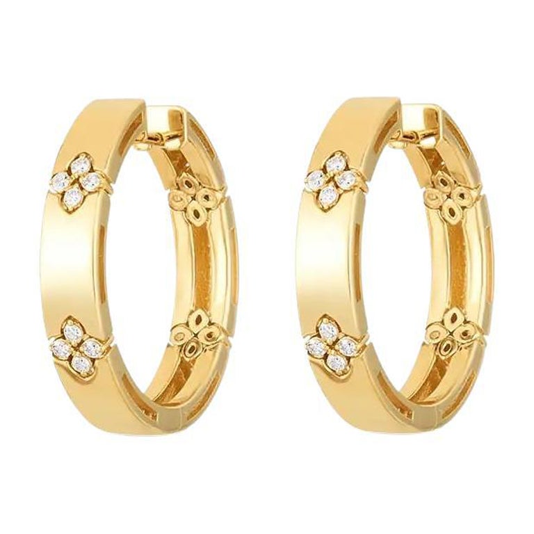 Roberto Coin Yellow Gold Diamond Flower Hoop Earring 8882991AYERX