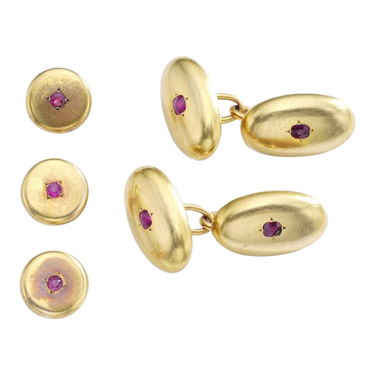 Ruby Gold Cufflinks Set 1940S For Sale