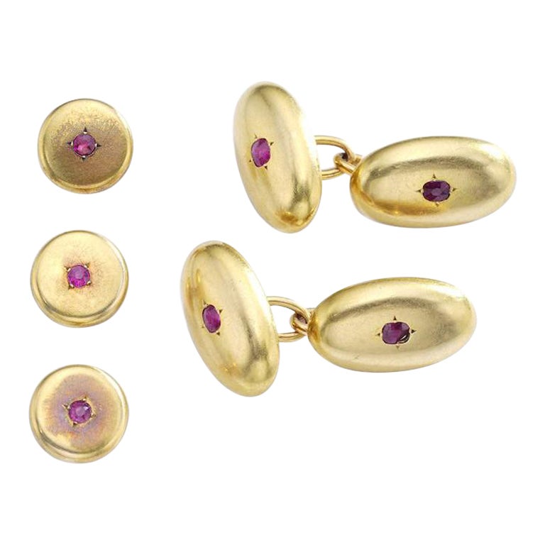 Ruby Gold Cufflinks Set 1940S