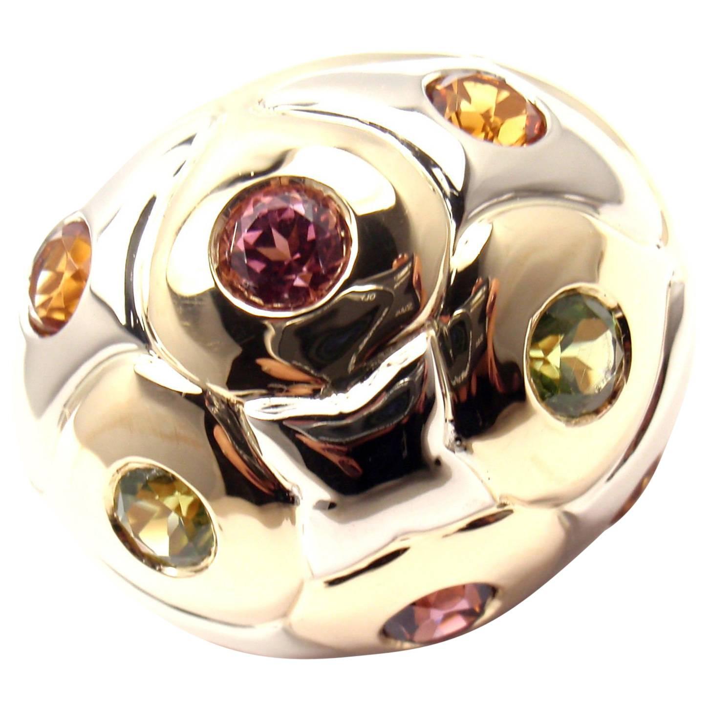 Bulgari Peridot Citrine Pink Tourmaline Two Color Gold Bombe Ring