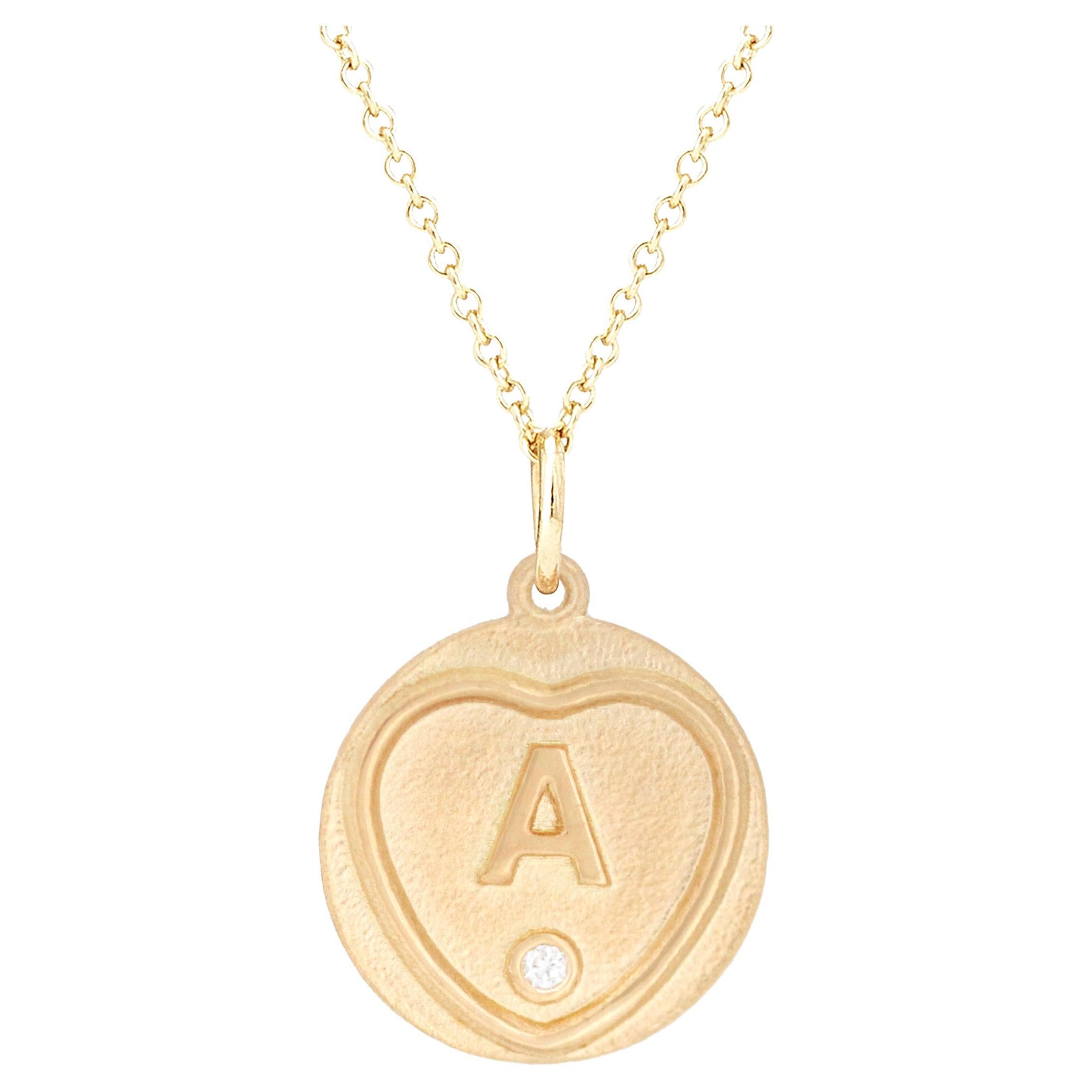 Love Hearts Initial A Necklace in 18 Carat Gold and Diamond On 16 Inch Chain