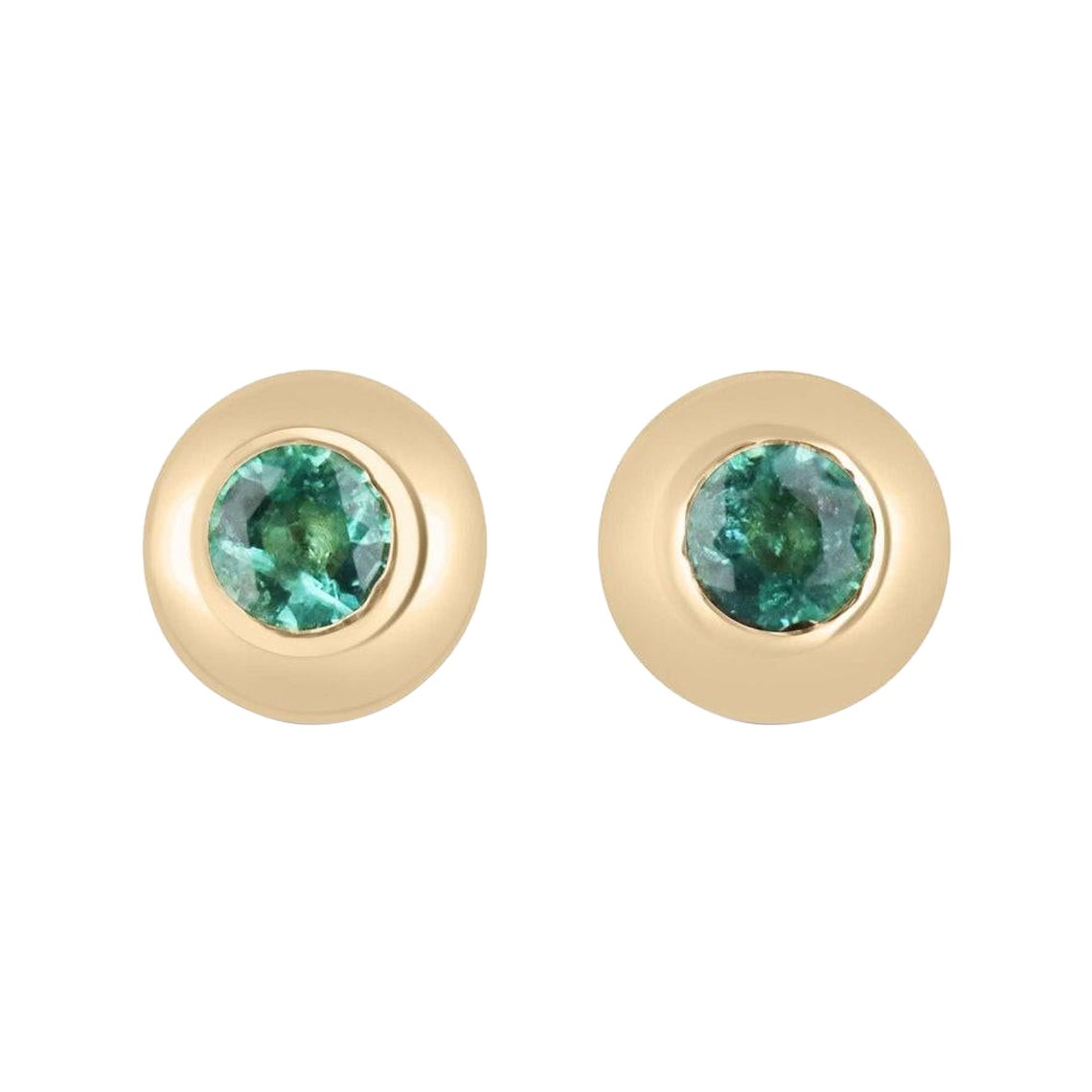 14K Domed Round Cut Emerald Stud Earrings Medium Green 3.5mm Round Natural