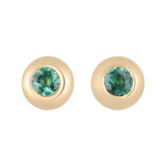 Orecchini con smeraldo taglio rotondo bombato 14K Greene & Greene medio 3,5 mm rotondo Nature