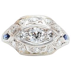 Antique Art Deco Sapphire Diamond Platinum Engagement Ring