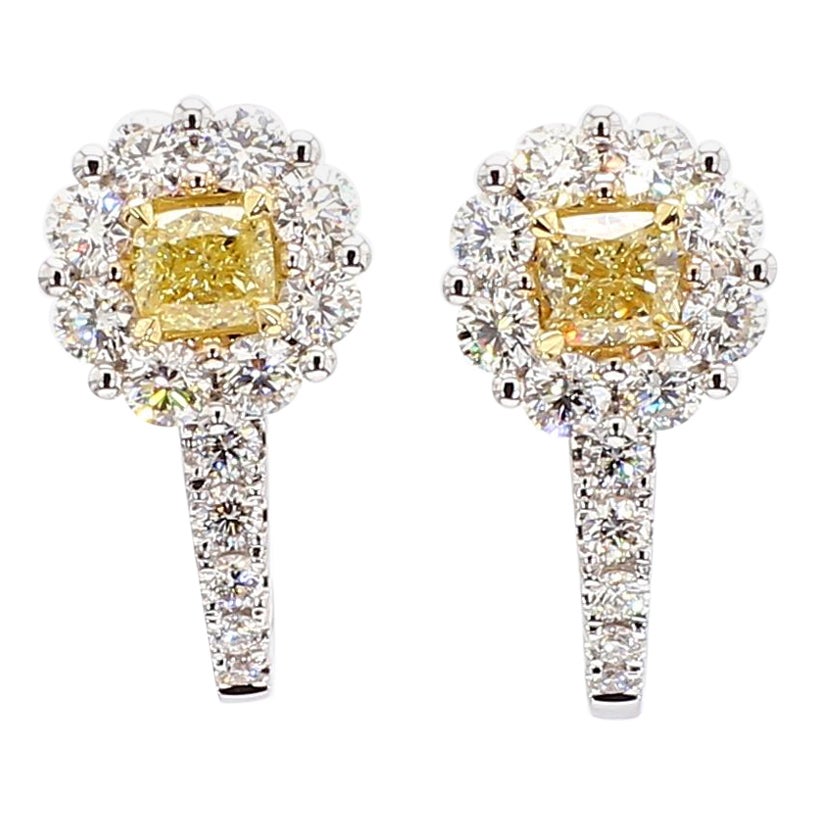 Natural Yellow Cushion Diamond 1.65 Carat TW Gold Stud Earrings