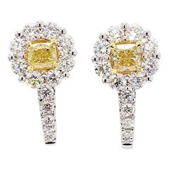 Natürlicher gelber Diamant im Kissenschliff 1.65 Karat TW Gold-Ohrstecker