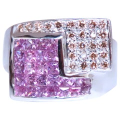 Zafiros Rosas Naturales Diamantes Anillo Geométrico Oro 14kt 12441