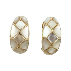 14 Karat Yellow Gold and Mother of Pearl Inlay Ladies Earrings