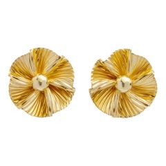 Pair of 14 Karat Gold Floral Ear Clips by George Schuler