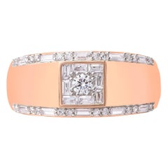 TJD Alianza de boda con diseño de diamantes redondos y baguette de 0,50 quilates y oro rosa de 18 quilates