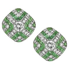 Art Deco 3.75ct Diamond 1.75ct Emerald Earrings