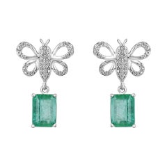 Orecchini a pendente con smeraldo e diamante 4,10tcw 14K Greene & Greene