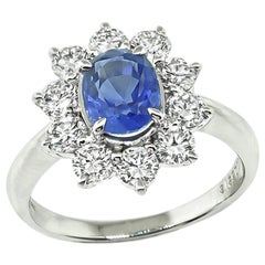 GIA Certified 1.39ct No Heat Burma Sapphire 1.00ct Diamond Engagement Ring