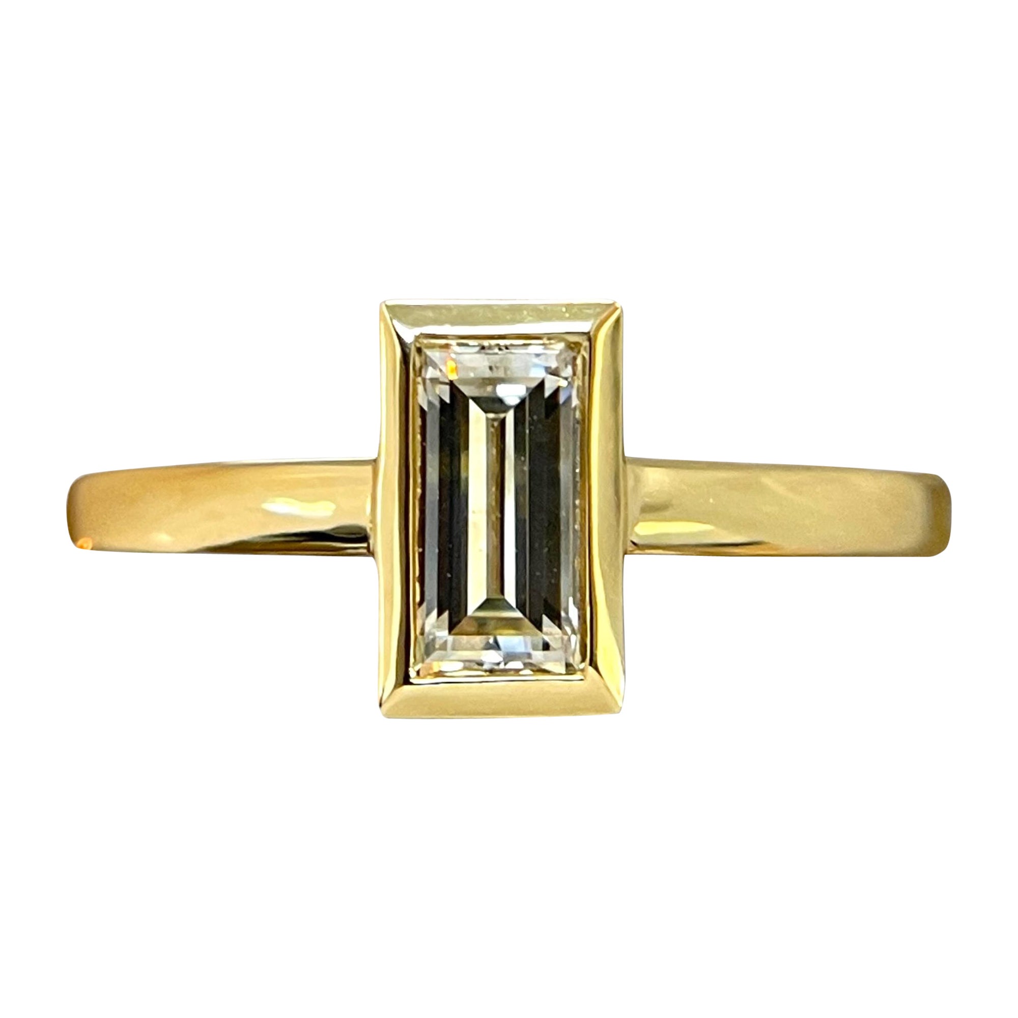 One of a kind 18K Yellow Gold Bezel Baguette Natural Diamond Ring